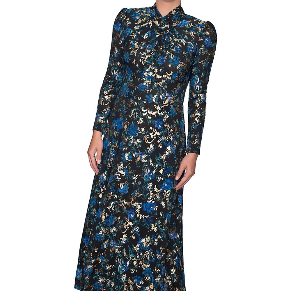 Boho - Rachel Roy - Harland long sleeve floral foil print midi-dress Size M